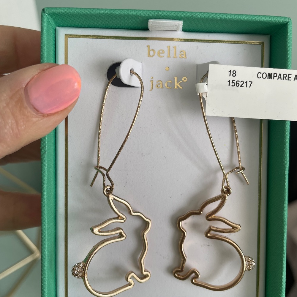 Bella Jack Adorable New Gold Bunny Earrings with Gem